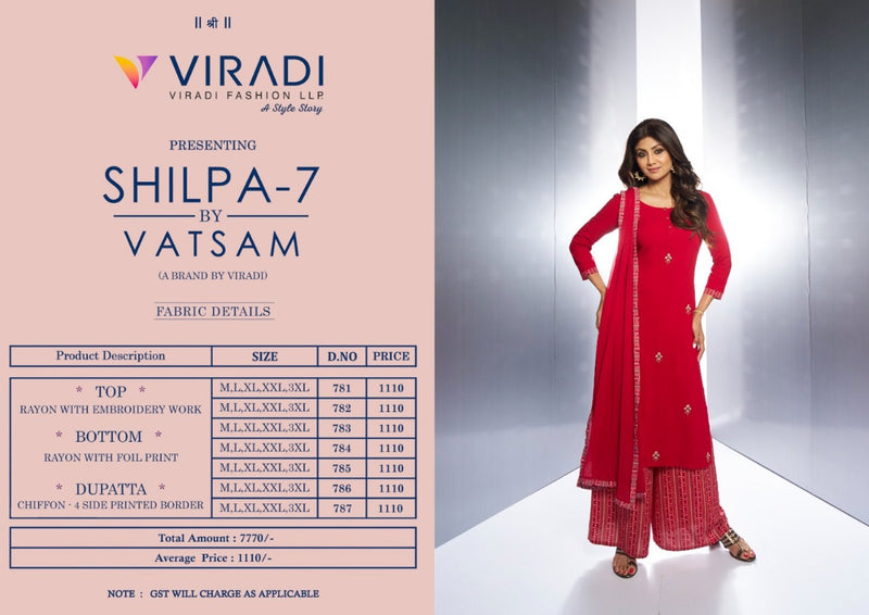 Vatsam Shilpa Vol 7 Rayon With Embroidery Work Party Wear Suits