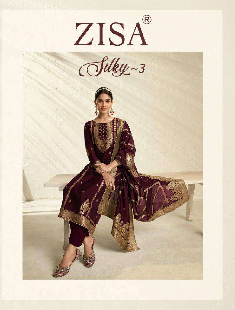 Zisa Silky Vol 3 Jacquard Embroidery Work Fancy Salwar Suit Collection