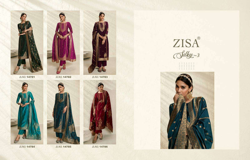 Zisa Silky Vol 3 Jacquard Embroidery Work Fancy Salwar Suit Collection