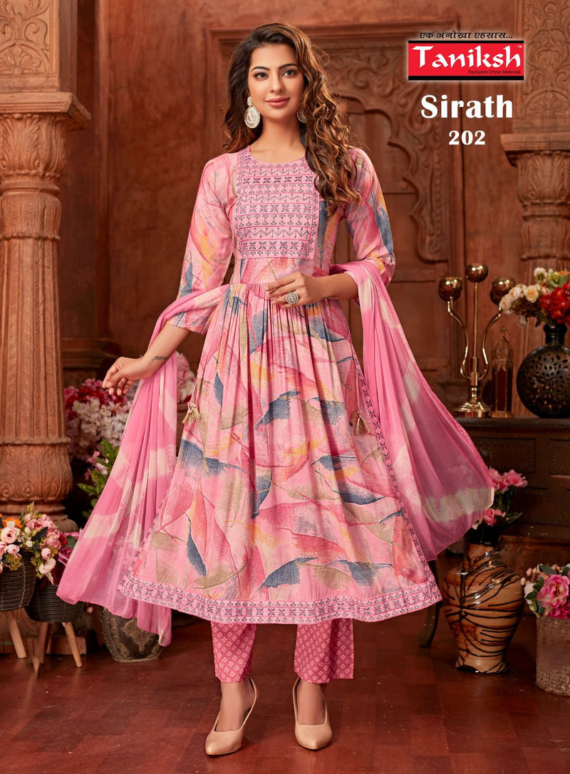 Taniksh Sirath Vol 2 Rayon Embroidery Work Designer Naira Style Fancy Kurtis