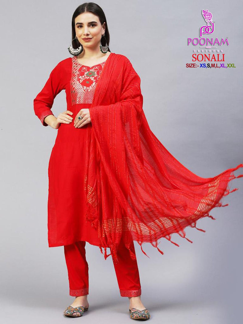 Poonam Designer Sonali Cotton Fancy Banarasi Designer Kurti Combo Set