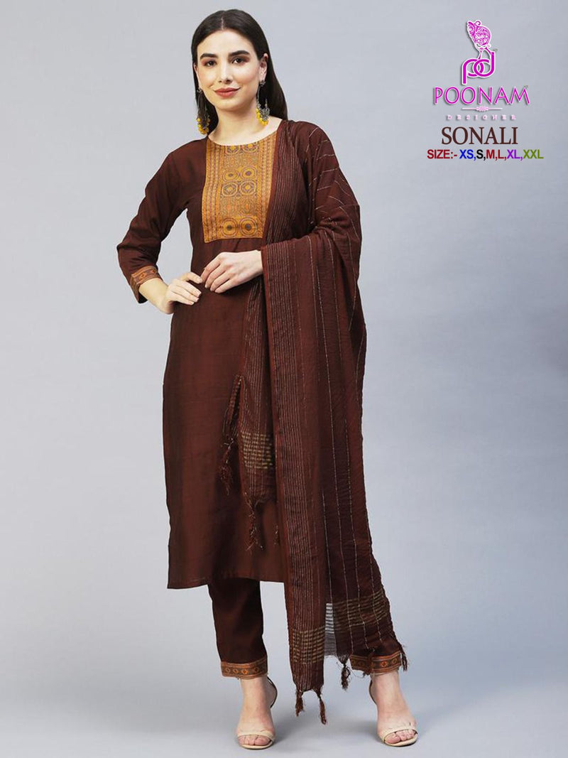 Poonam Designer Sonali Cotton Fancy Banarasi Designer Kurti Combo Set