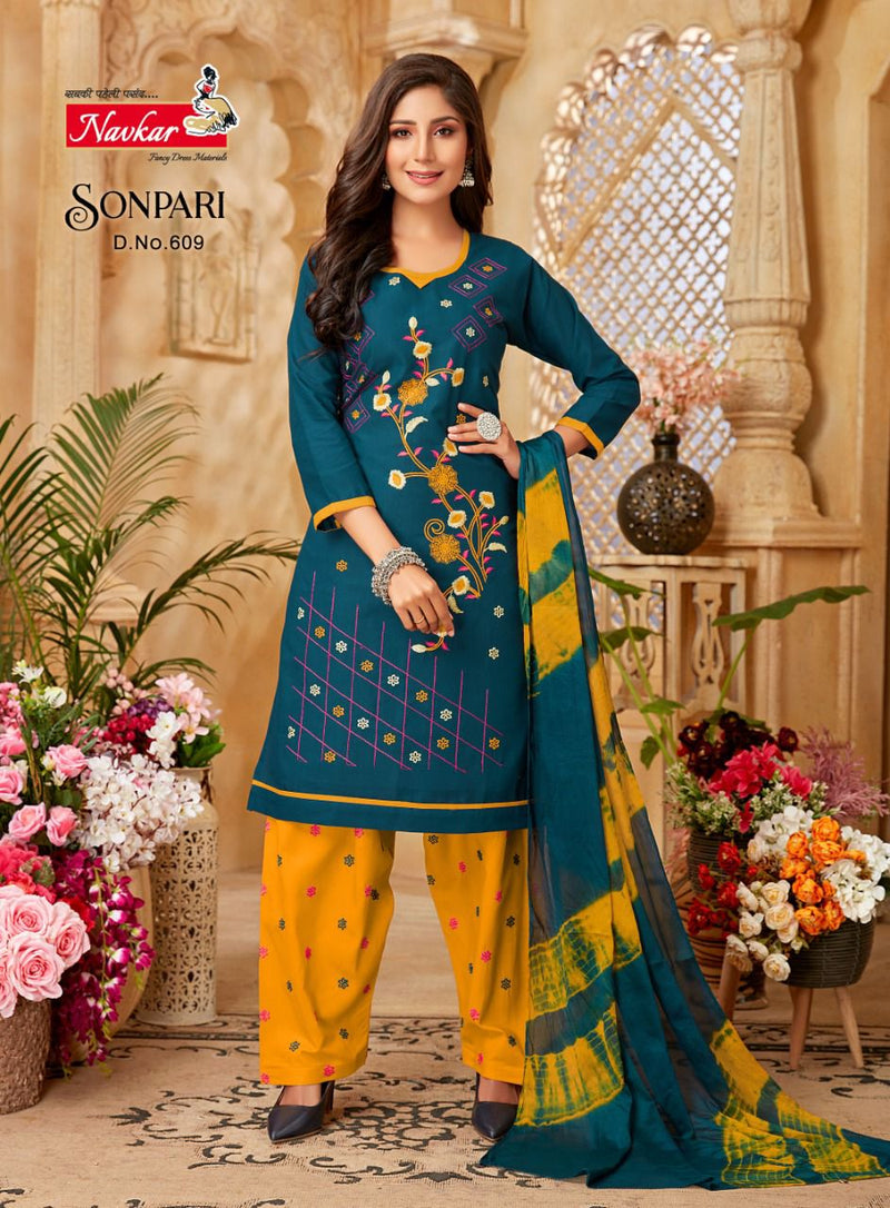 Navkar Sonpari Vol 6 Lawn Cotton Embroidery Work Ready Made Patiyala Suits