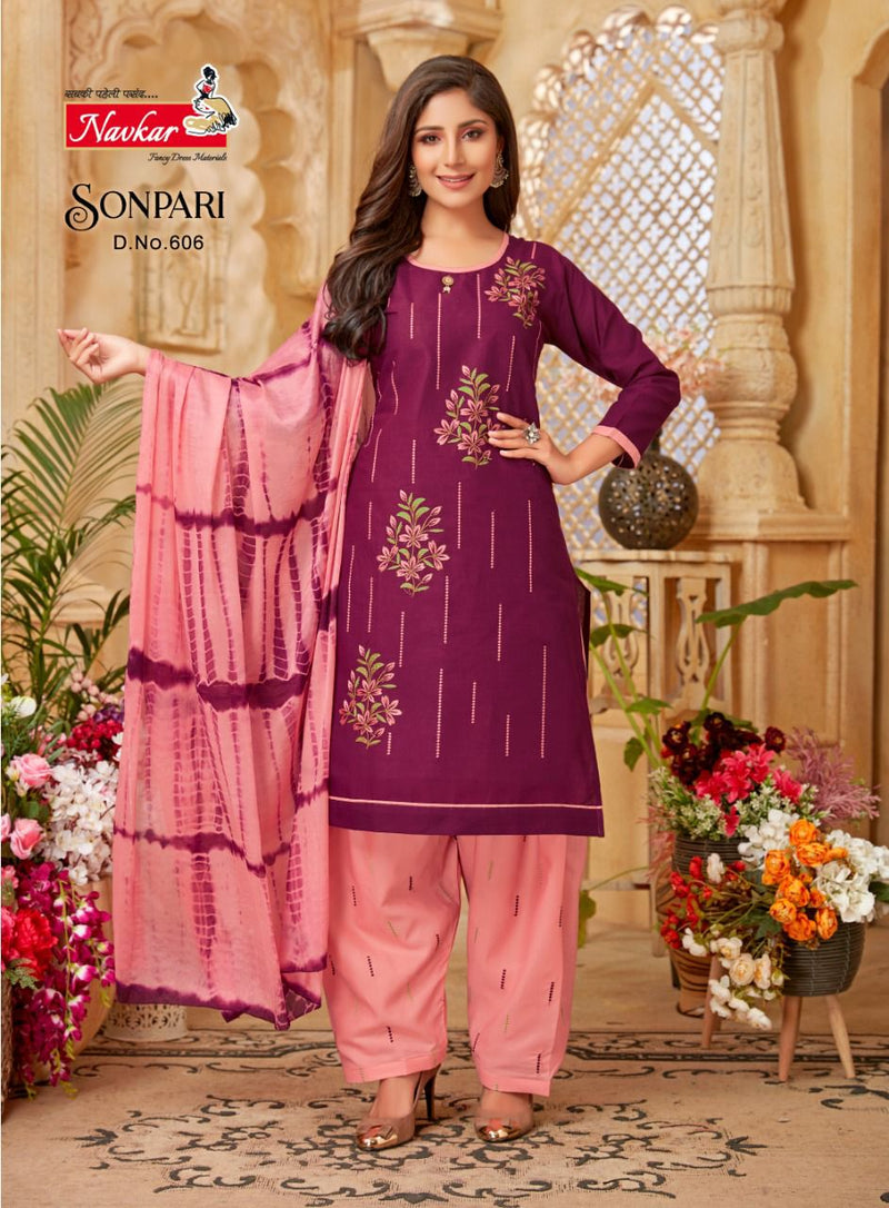 Navkar Sonpari Vol 6 Lawn Cotton Embroidery Work Ready Made Patiyala Suits