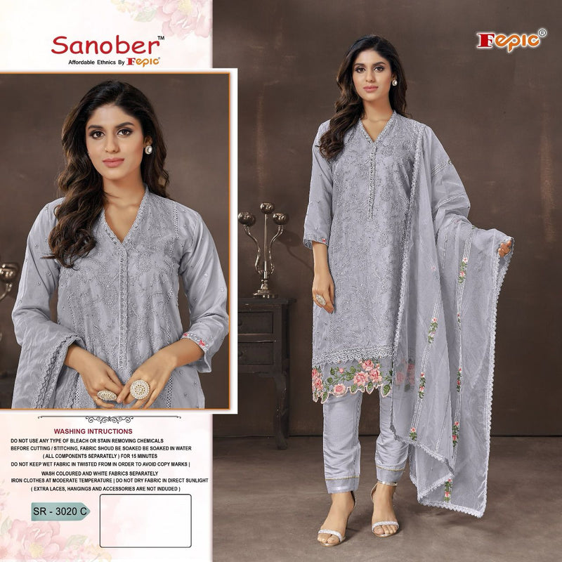 Fepic Sanober Sr 3020 Organza Embroidery Work Heavy Pret Suit Collection