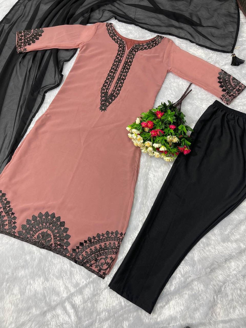 St 34 Georgette Fancy Work Pink Shade Pakistani Designer Kurti Collection