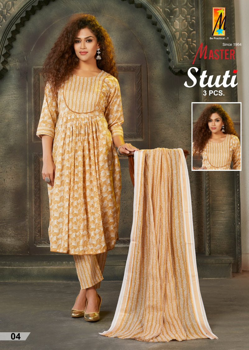 Master Stuti Rayon Printed Fabric Naira Style Kurti Bottom & Dupatta Collection