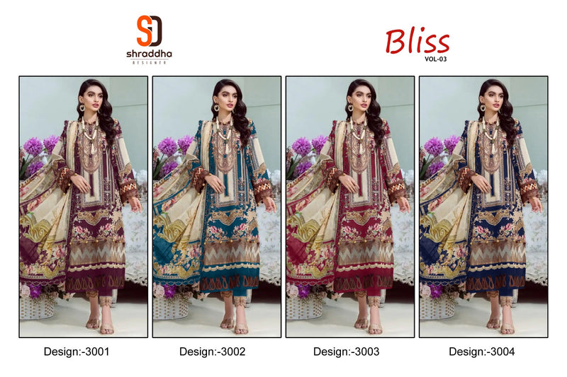 Shraddha Designer Bliss Vol 3 Lawn Cotton Embroidery Work Salwar Suit