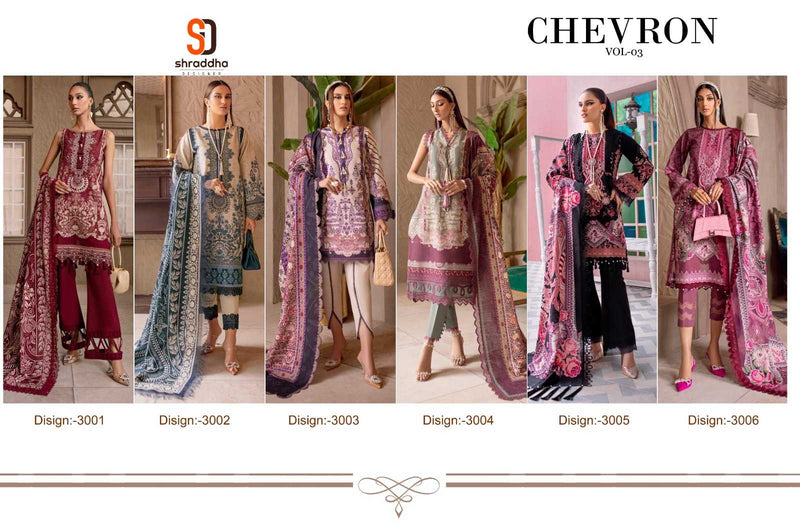 Shraddha Designer Chevron Vol 3 Lawn Cotton Printed Self Embroidered Salwar Suit