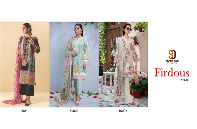 Shraddha Designer Firdous Vol 10 Lawn Cotton Printed With Heavy Embroidery Work Salwar Suit