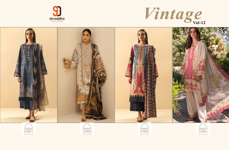 Shraddha Designer Vintage Vol 12 Lawn Cotton Printed Heavy Embroidery Work Pakistani Suit