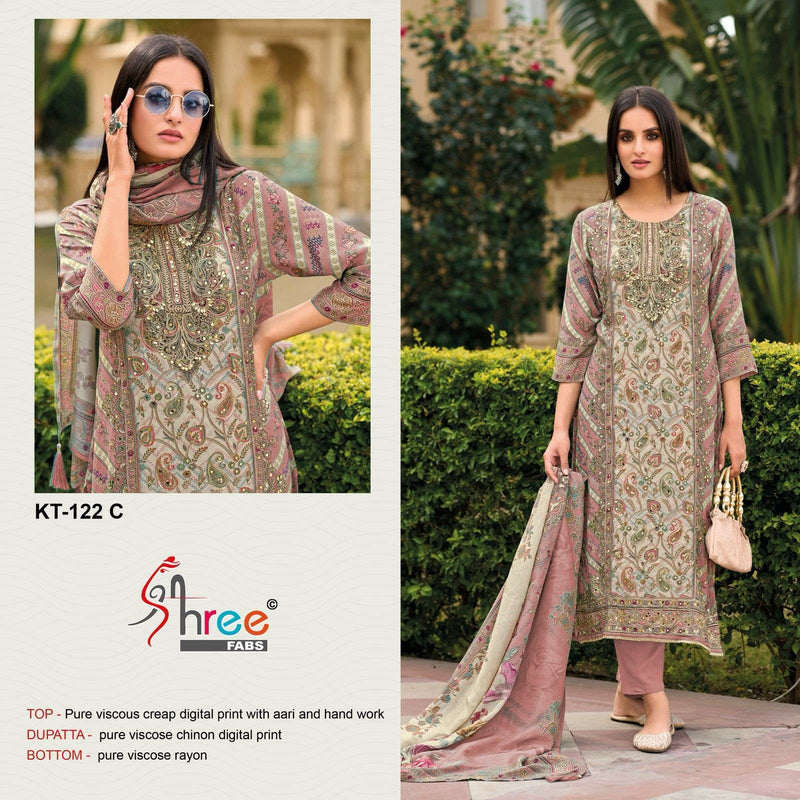 Shree Fabs Kt 122 Muslin Digital Print Handwork Pakistani Suits