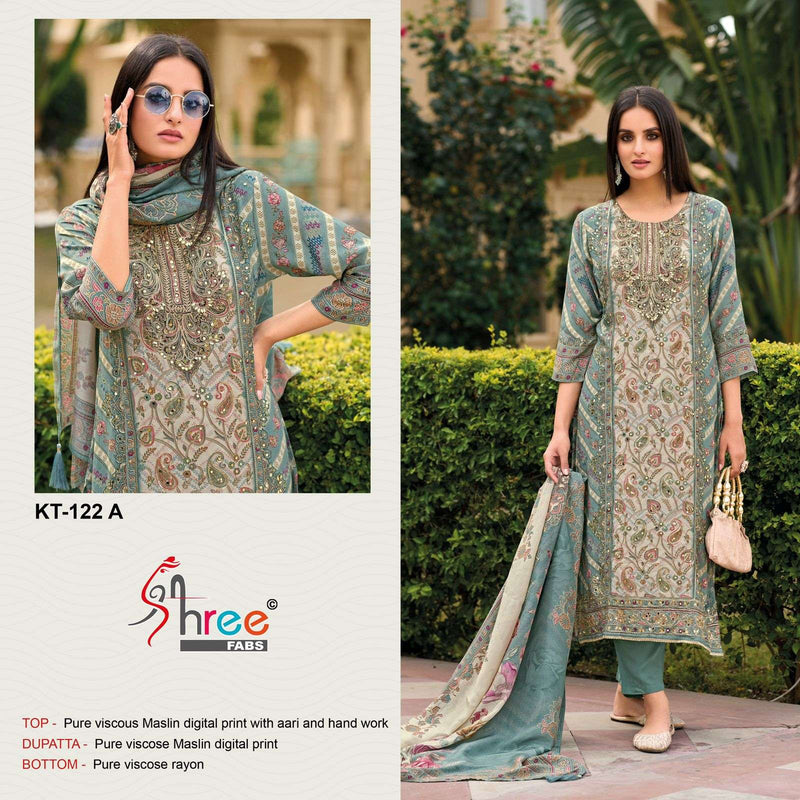 Shree Fabs Kt 122 Muslin Digital Print Handwork Pakistani Suits