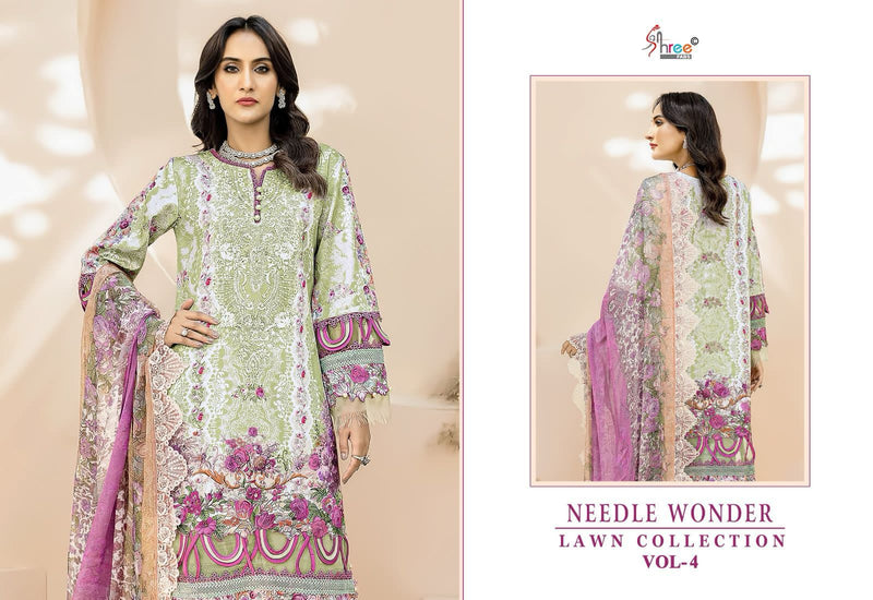 Shree Fabs Needle Wonder Lawn Vol 4 Pure Cotton Print With Emroidery Work Salwar Suit