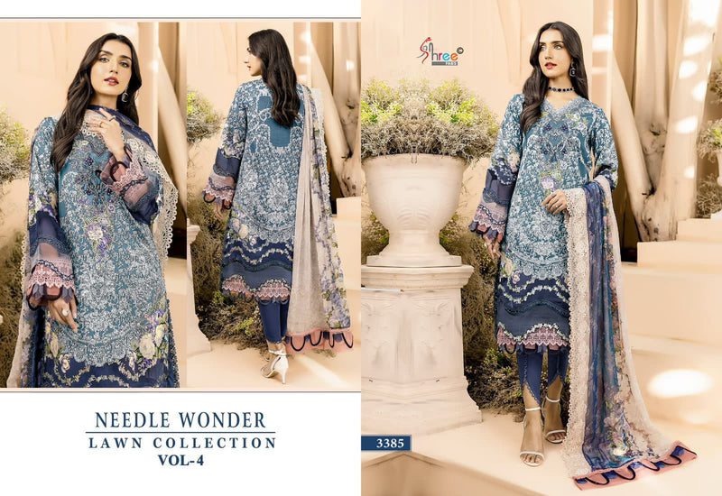 Shree Fabs Needle Wonder Lawn Vol 4 Pure Cotton Print With Emroidery Work Salwar Suit