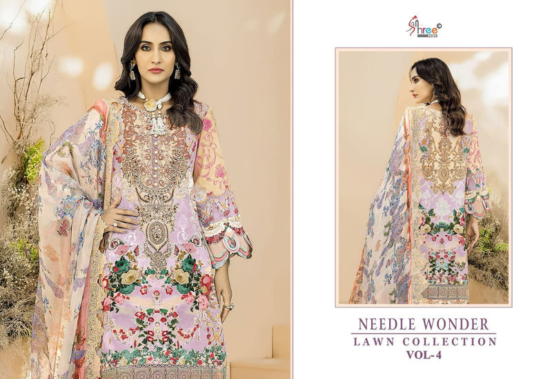 Shree Fabs Needle Wonder Lawn Vol 4 Pure Cotton Print With Emroidery Work Salwar Suit