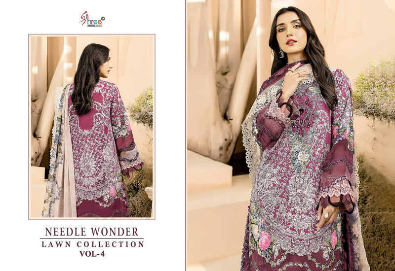 Shree Fabs Needle Wonder Lawn Vol 4 Pure Cotton Print With Emroidery Work Salwar Suit