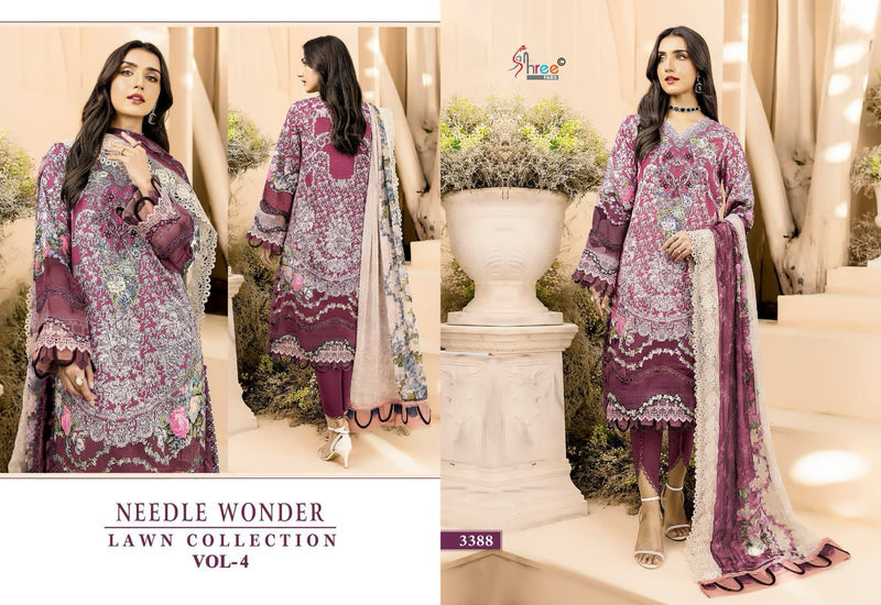 Shree Fabs Needle Wonder Lawn Vol 4 Pure Cotton Print With Emroidery Work Salwar Suit