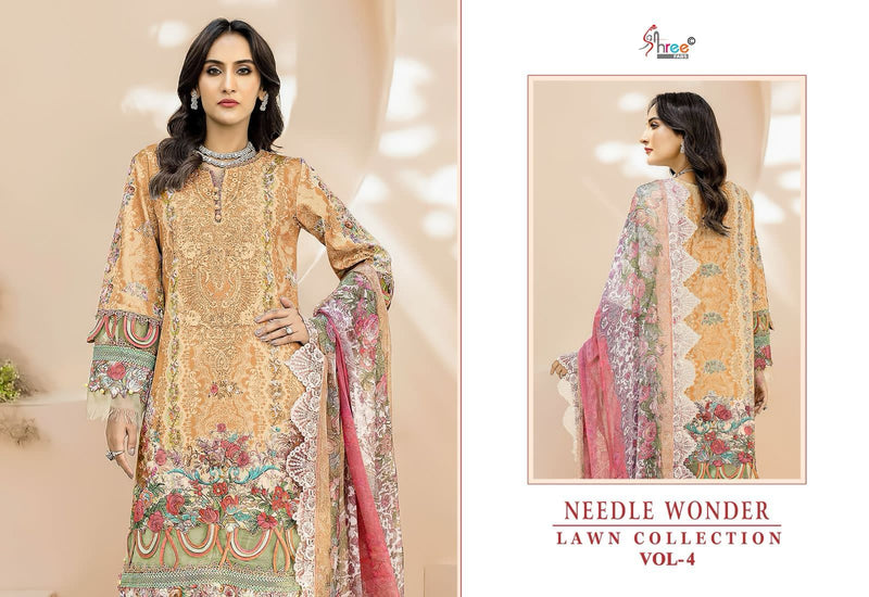 Shree Fabs Needle Wonder Lawn Vol 4 Pure Cotton Print With Emroidery Work Salwar Suit