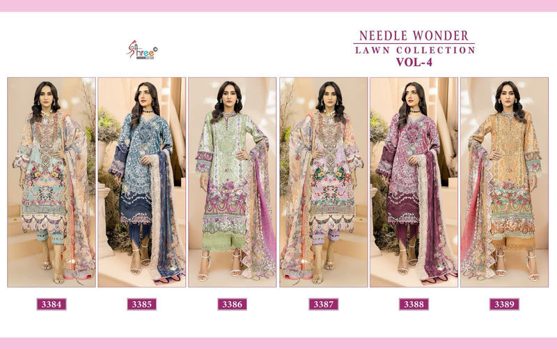 Shree Fabs Needle Wonder Lawn Vol 4 Pure Cotton Print With Emroidery Work Salwar Suit