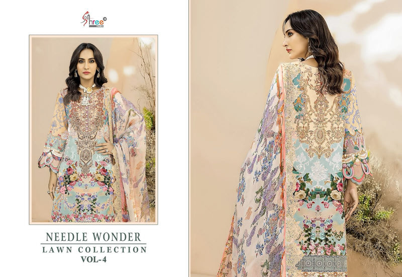 Shree Fabs Needle Wonder Lawn Vol 4 Pure Cotton Print With Emroidery Work Salwar Suit
