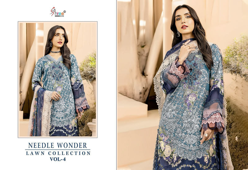 Shree Fabs Needle Wonder Lawn Vol 4 Pure Cotton Print With Emroidery Work Salwar Suit