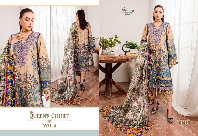 Shree Fabs Queen Court Vol 4 Pure Cotton Print With Embroidery Work Salwar Suit