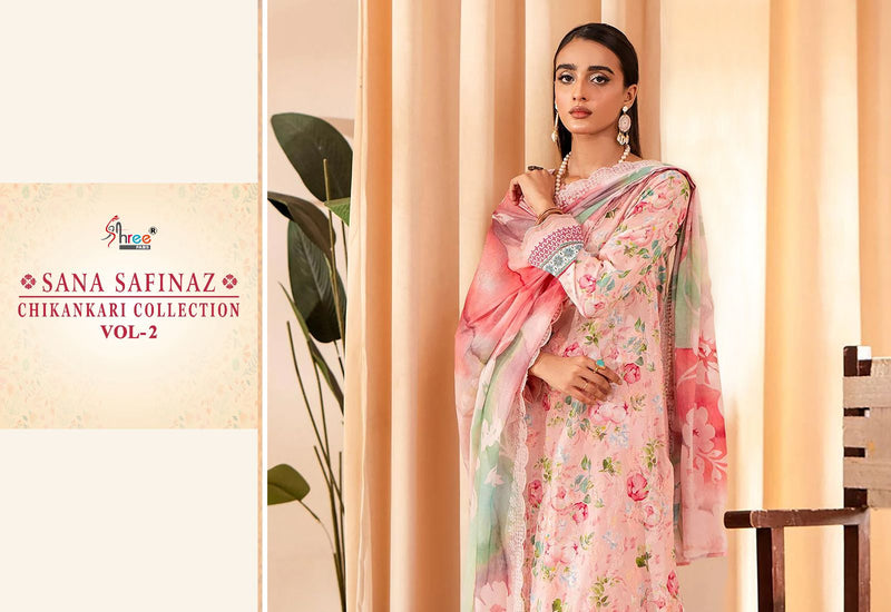 Shree Fabs Sana Safinaz Chikankari Collection Vol 2 Pure Cotton Print With Self Embroidered Dupatta Work Salwar Suit