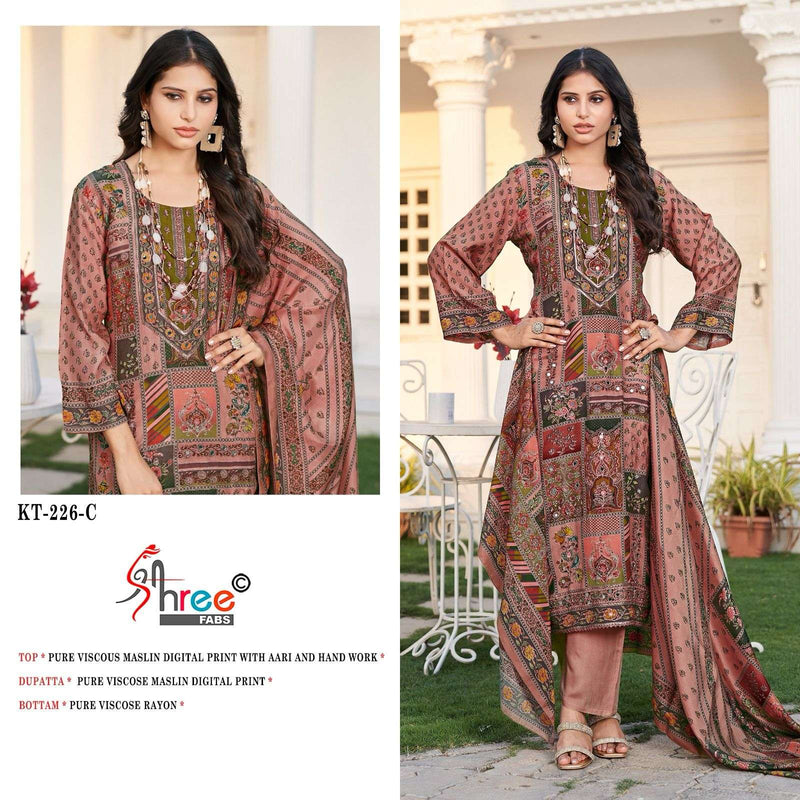 Shree Fabs Kt 226 Pure Viscose Maslin Digital Print Handwork Salwar Suit