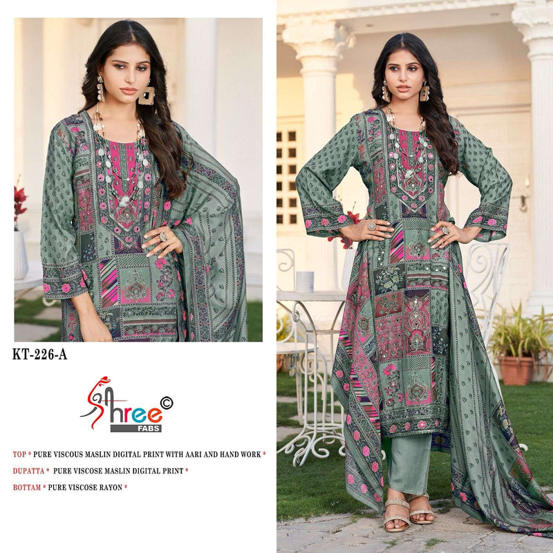 Shree Fabs Kt 226 Pure Viscose Maslin Digital Print Handwork Salwar Suit