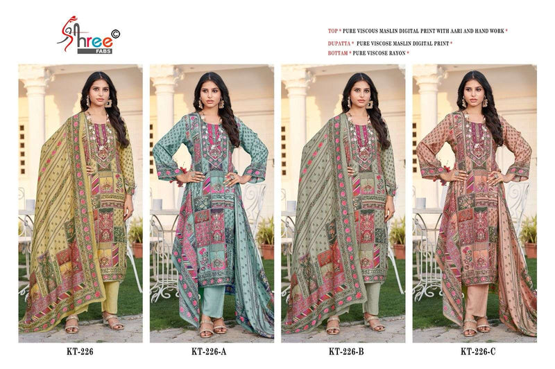 Shree Fabs Kt 226 Pure Viscose Maslin Digital Print Handwork Salwar Suit