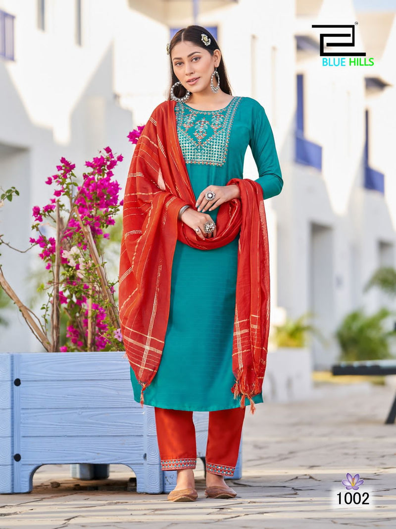Blue Hills Skyline Vol 15 Viscose With Sequence Embroidery Fancy Kurti Combo Set.