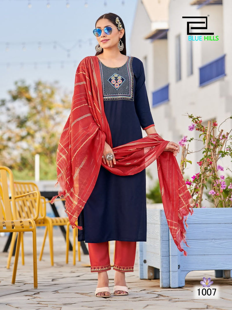 Blue Hills Skyline Vol 15 Viscose With Sequence Embroidery Fancy Kurti Combo Set.