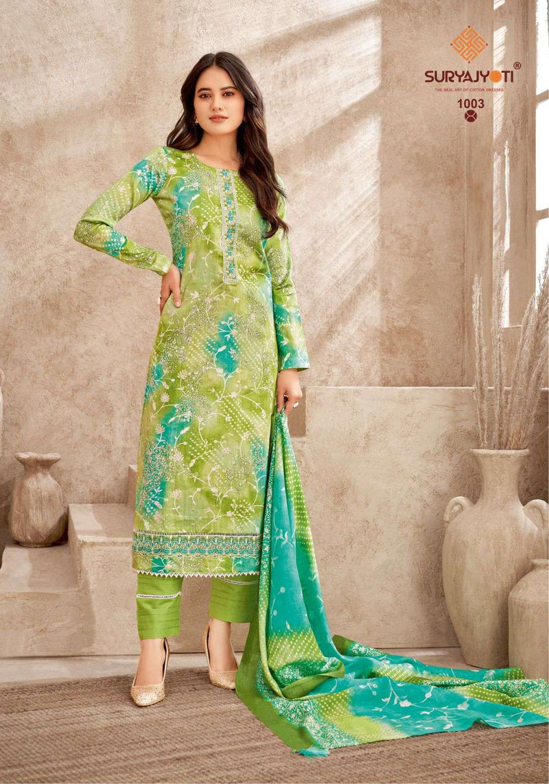 Suryajyoti Prachi Vol 1  Jam Satin Print With Foil And Khadi Also Neck & Border Embroidery Salwar Suit