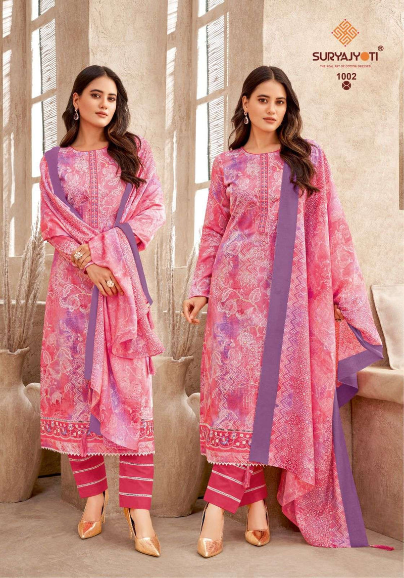 Suryajyoti Prachi Vol 1  Jam Satin Print With Foil And Khadi Also Neck & Border Embroidery Salwar Suit