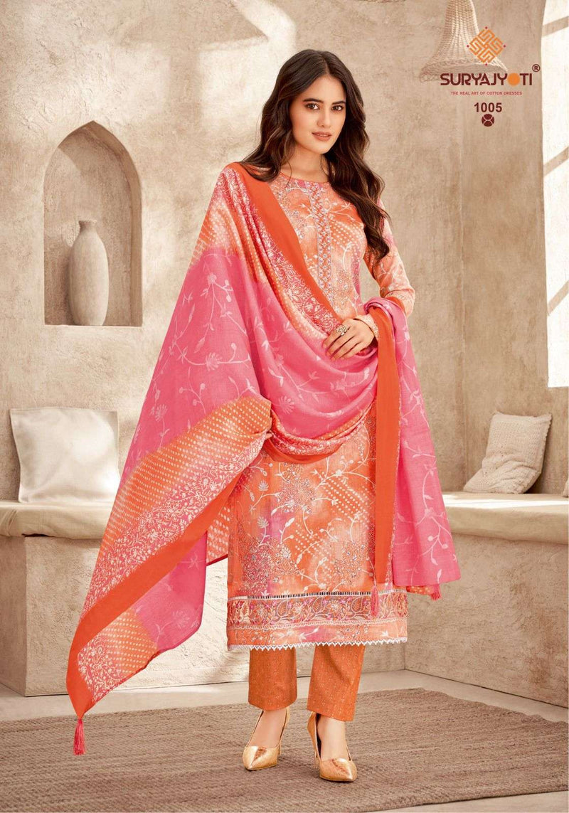Suryajyoti Prachi Vol 1  Jam Satin Print With Foil And Khadi Also Neck & Border Embroidery Salwar Suit