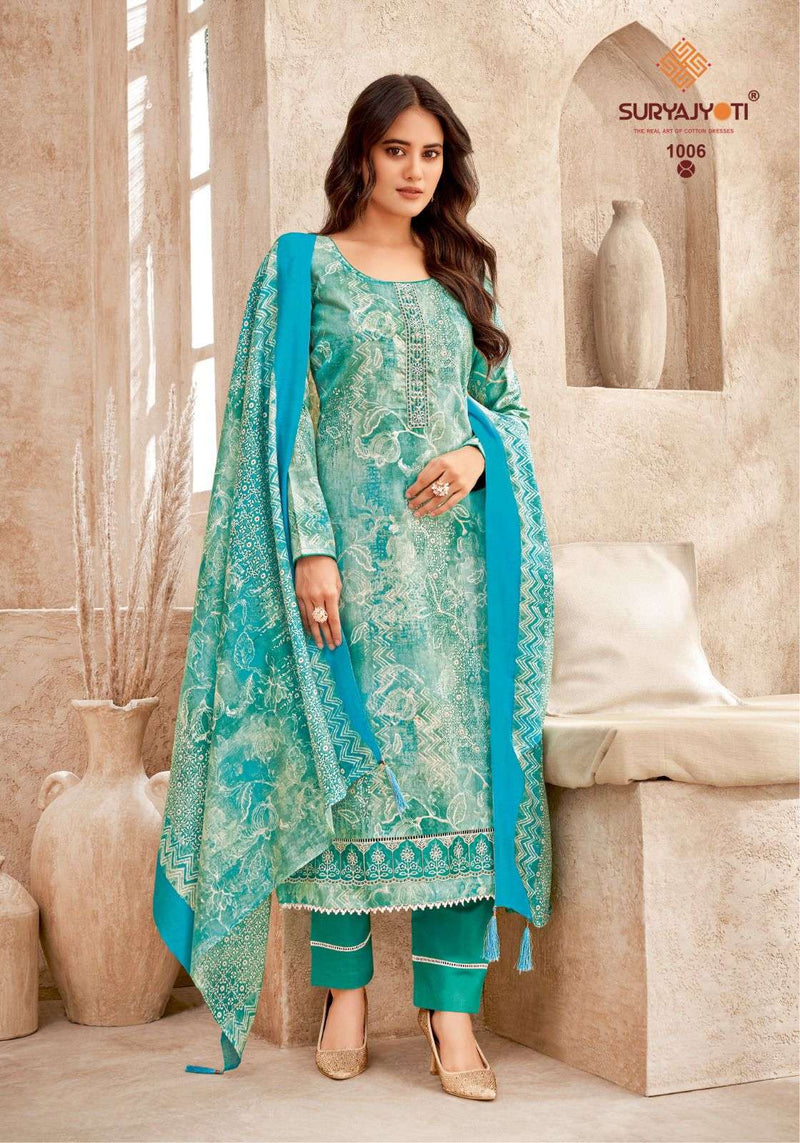 Suryajyoti Prachi Vol 1  Jam Satin Print With Foil And Khadi Also Neck & Border Embroidery Salwar Suit
