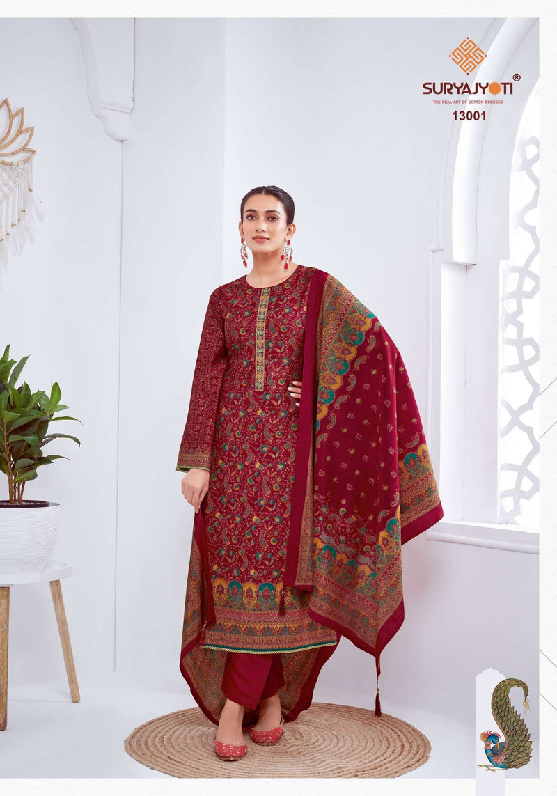 Suryajyoti Pushpa Vol 13 Pure Modal Foil Print Embroidered Work Salwar Kameez