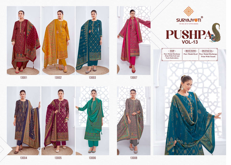 Suryajyoti Pushpa Vol 13 Pure Modal Foil Print Embroidered Work Salwar Kameez