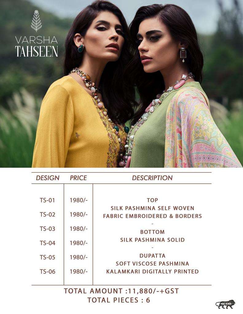 Varsha Tahseen Pashmina Self Woven Fabric Embroidered Salwar Suits