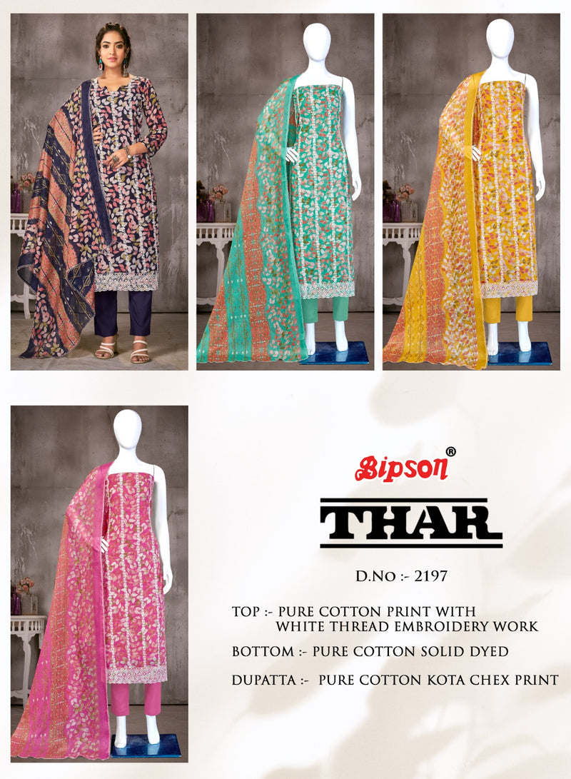 Bipson Fashion Thar 2197 Cotton Prints With White Thered Embroidery Work Suits