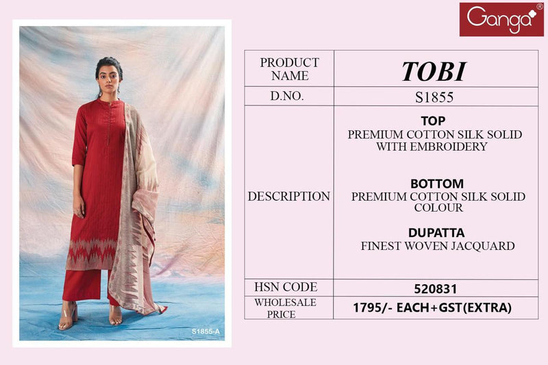Ganga Tobi 1855 Silk Cotton With Embroidery Designer Fancy Suits
