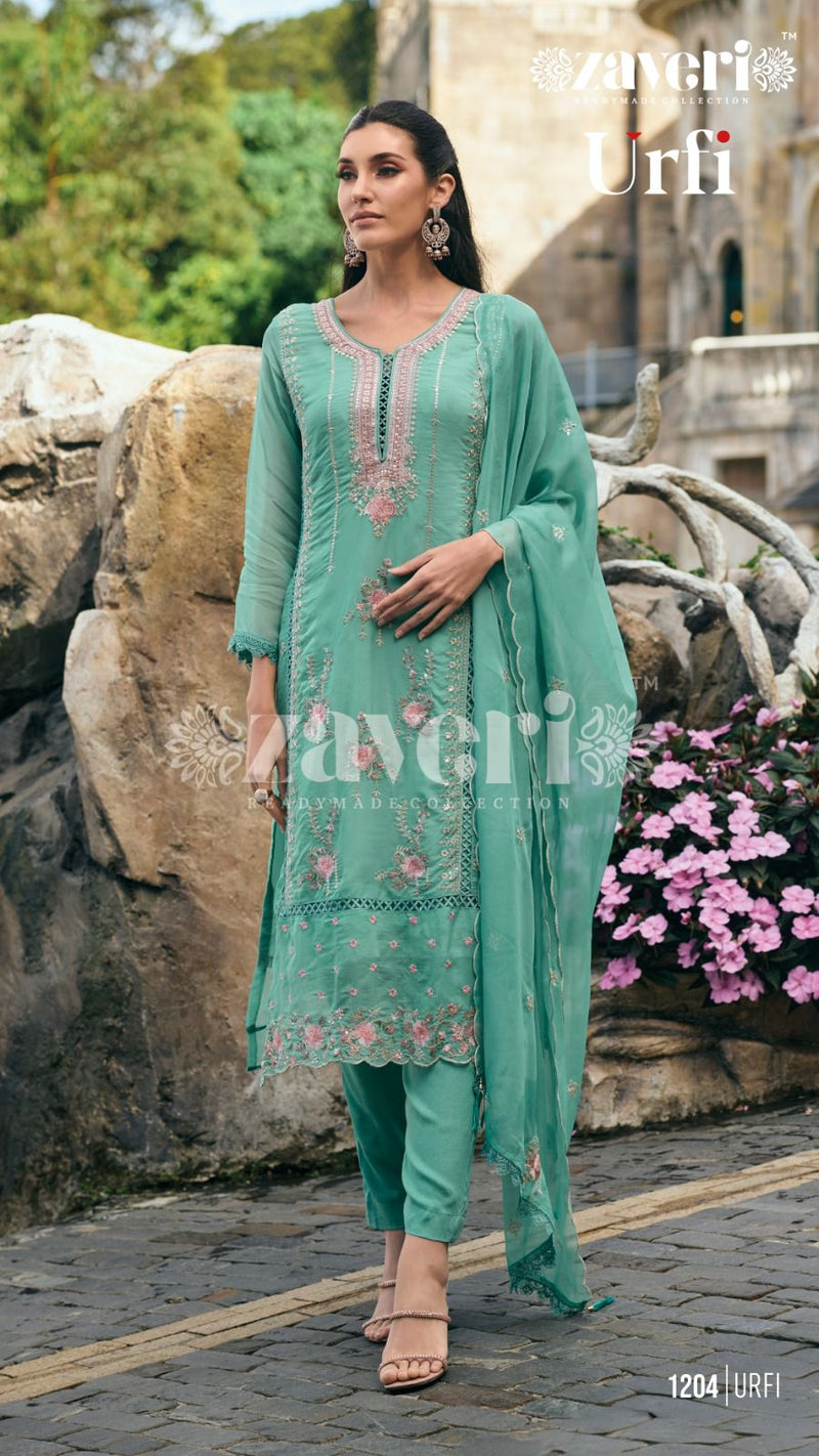 Zaveri Woman Beauty Urfi Organza With Fancy Embroidery Designer Ready Made Suits
