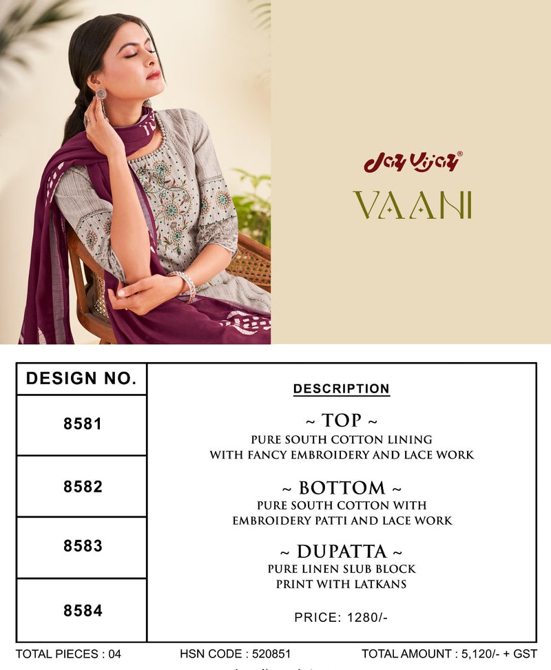 Jay Vijay Vaani Cotton Lining With Fancy Embroidery Designer Traditional Wear Suits