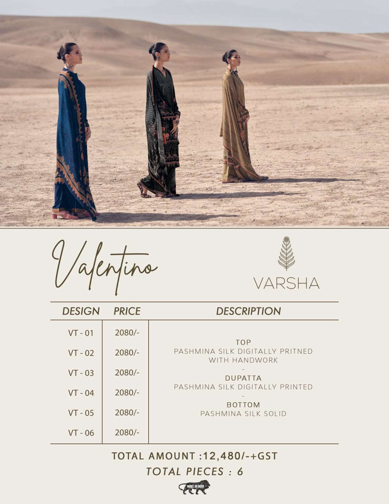 Varsha Valentino Pashmina Digital Printed With Handwork Designer Suits