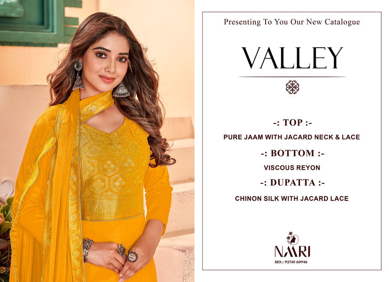 Naari Valley Jam Cotton With Jacquard Neck Work Designer Fancy Suits