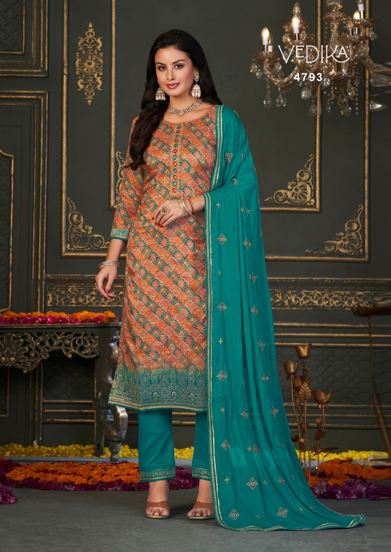 Rangoon Vedika Jacquard With Digital Printed Fancy Readymade Suit Collection