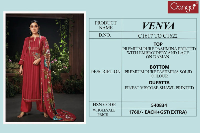 Ganga Venya Pashmina Printed With Embroidered Fancy Salwar Suit Collection