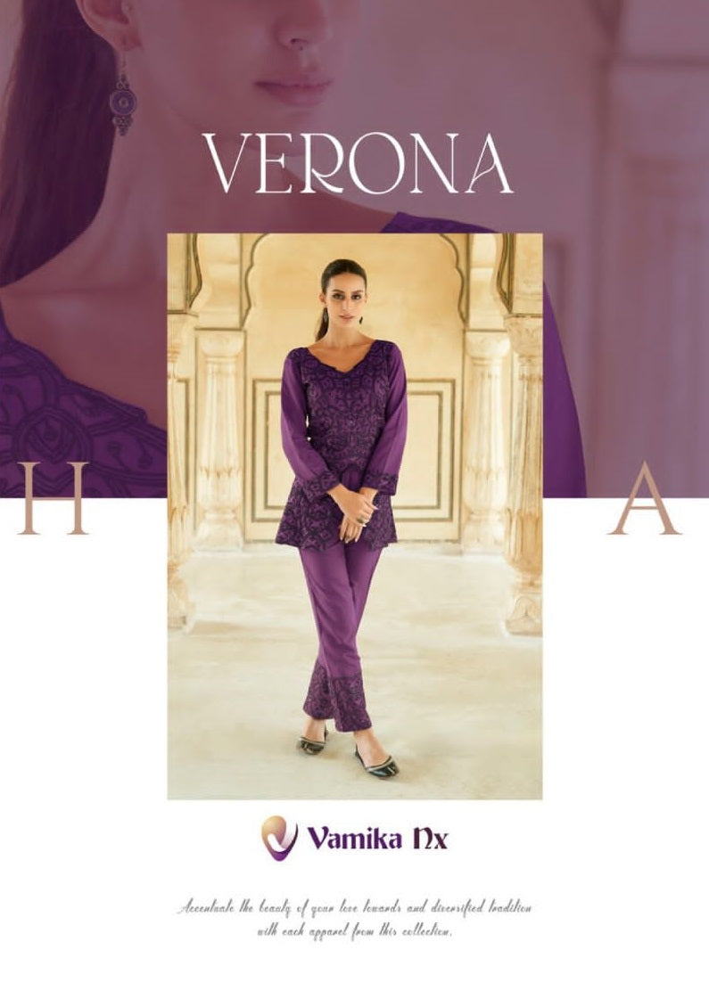 Vamika Nx Verona Rayon Heavy Thread Fancy Readymade Kurti With Pant