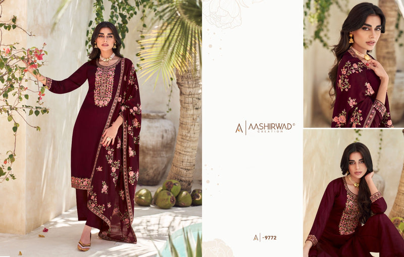 Aashirwad Creation Verona Silk Embroidery Work Salwar Suits Collection